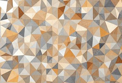 The primary subject of the image is a geometric pattern, featuring a combination of triangles and squares. The setting is a large, textured surface, possibly a wall or a floor, with a mix of brown and white colors. The visual style appears to be a blend of digital art and illustration, creating a unique and intricate design. The overall atmosphere of the image is one of creativity and artistic expression.