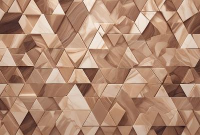 The primary subject of the image is a wall made of wooden tiles. The setting is a room with a marble-like pattern on the wall. The visual style is a close-up of the wall, showcasing the intricate design of the wooden tiles. The colors and mood of the image are warm and inviting, with the wooden tiles creating a cozy and natural atmosphere.