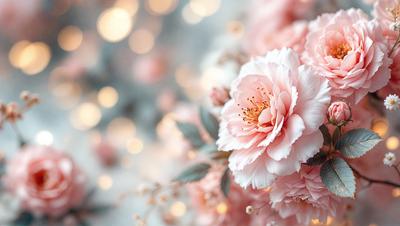 The primary subject of the image is a bouquet of pink flowers. The flowers are arranged in a vase, and they are surrounded by a pink background. The visual style of the image is a close-up of the flowers, showcasing their details and beauty. The colors and mood of the image are predominantly pink, creating a warm and inviting atmosphere.