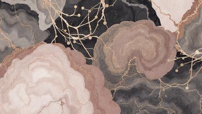 The primary subject of the image is a gold-colored, intricate design or pattern. The setting is a black background, which contrasts with the gold design. The visual style appears to be a combination of digital art and illustration, as the gold design is both detailed and artistic. The colors and mood of the image are predominantly gold and black, creating a sense of elegance and sophistication.