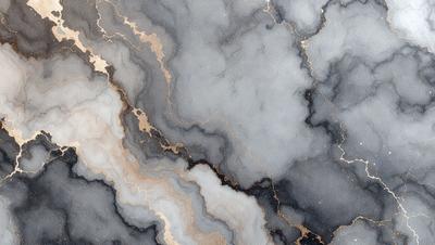 The primary subject of the image is a marble-like surface with a gold-like pattern. The setting is a dark, moody environment, possibly a cave or a dark room. The visual style is a combination of a photo and digital art, creating a unique and intriguing appearance. The colors and mood are predominantly dark, with the gold-like pattern adding a touch of warmth and contrast to the overall atmosphere.