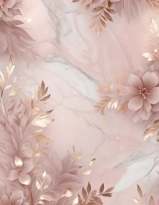 The primary subject of the image is a beautifully designed wallpaper featuring a marble pattern with gold accents. The setting is a pink marble wall, which serves as the background for the wallpaper. The visual style of the image is a combination of digital art and illustration, creating a unique and elegant design. The colors and mood of the image are predominantly pink and gold, giving it a warm and luxurious atmosphere.