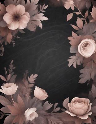 The primary subject of the image is a close-up of a bouquet of flowers, with a focus on the petals and details. The flowers are arranged in a circular pattern, creating a visually appealing composition. The setting is a black background, which contrasts with the vibrant colors of the flowers. The visual style is a combination of realistic and artistic elements, as the flowers are depicted in a detailed and intricate manner. The colors and mood of the image are predominantly pink and white,