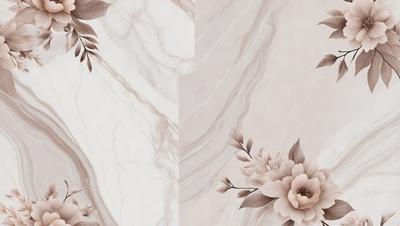 The primary subject of the image is a beautifully designed wallpaper featuring a marble pattern with a flower design. The setting is a marble wall, and the visual style is a combination of digital art and illustration. The colors and mood of the image are elegant and sophisticated, with the marble pattern and flower design creating a luxurious and refined atmosphere.