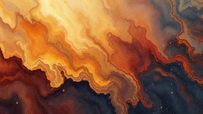 The primary subject of the image is a painting of a sunset. The setting is a sky filled with vibrant colors, creating a beautiful and captivating scene. The visual style of the painting is a mix of digital art and illustration, giving it a unique and artistic appearance. The dominant colors in the painting are orange, red, and yellow, which evoke a warm and inviting atmosphere.
