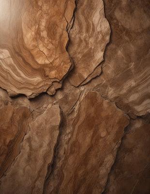 The primary subject of the image is a large, textured stone wall. The setting is a natural environment, with the stone wall being the main focus. The visual style is a close-up of the stone wall, showcasing its intricate texture and details. The colors and mood of the image are earthy and natural, with the brown and tan tones of the stone wall creating a sense of warmth and rustic charm.