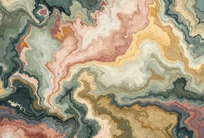The primary subject of the image is a colorful, abstract painting featuring a mix of green, pink, yellow, and blue colors. The painting is displayed on a wall, creating a vibrant and lively atmosphere. The visual style of the painting is a combination of digital art and illustration, giving it a unique and artistic appearance. The colors and mood of the painting evoke a sense of creativity and energy, making it an eye-catching and inspiring piece of art.