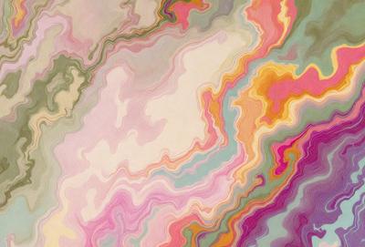The primary subject of the image is a colorful, abstract painting featuring a mix of pink, purple, and yellow hues. The painting is displayed on a wall, creating a vibrant and lively atmosphere. The visual style of the painting is a combination of digital art and illustration, giving it a unique and artistic appearance. The colors and mood of the painting evoke a sense of creativity and energy, making it an eye-catching and inspiring piece of art.