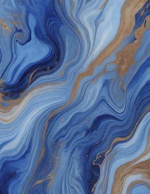 The primary subject of the image is a blue and white marbled surface, which appears to be a piece of art or a decorative item. The setting is a room with a blue and white marbled wall, which adds to the overall atmosphere of the space. The visual style of the image is a close-up of the marbled surface, showcasing its intricate patterns and textures. The colors and mood of the image are predominantly blue and white, creating a sense of calmness and elegance.