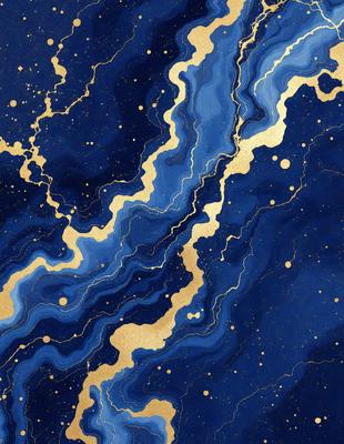 The primary subject of the image is a blue and gold swirl pattern, which is the main object, scene, or focus of the image. The setting or background features a blue and gold swirl pattern, which is the environment, backdrop, or surface visible in the image. The visual style of the image is digital art, as it is a digital illustration or drawing. The dominant colors in the image are blue and gold, creating a vibrant and lively atmosphere.