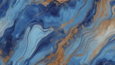 The primary subject of the image is a blue and brown marbled stone. The setting is a close-up of the stone, showcasing its unique pattern and texture. The visual style is a close-up, which emphasizes the intricate details of the marbled stone. The colors and mood of the image are predominantly blue and brown, creating a natural and earthy atmosphere.