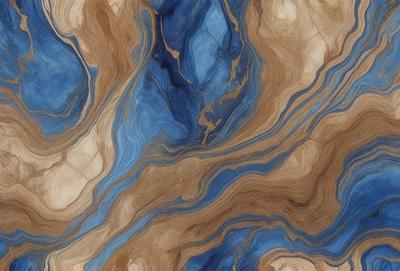 The primary subject of the image is a blue and brown marbled wood surface. The setting is a close-up of the marbled wood, showcasing its unique texture and patterns. The visual style is a natural, textured, and detailed representation of the marbled wood. The colors and mood of the image are predominantly blue and brown, creating a warm and earthy atmosphere.