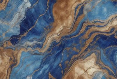 The primary subject of the image is a blue and brown marbled stone. The setting is a close-up of the marbled stone, showcasing its unique pattern and texture. The visual style is a realistic representation of the stone, capturing its natural beauty. The colors and mood of the image are predominantly blue and brown, creating a sense of depth and richness.