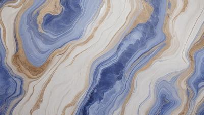 The primary subject of the image is a blue and white marble tile. The setting is a wall, and the visual style is a close-up of the tile. The dominant colors are blue and white, creating a calm and sophisticated atmosphere.