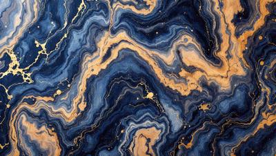 The primary subject of the image is a blue and gold marbled stone. The setting is a close-up of the marbled stone, showcasing its intricate patterns and colors. The visual style is a detailed, up-close view of the stone, which gives it a natural and textured appearance. The dominant colors are blue and gold, creating a sense of luxury and elegance.