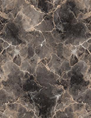 The primary subject of the image is a marble wall with a pattern of holes and a brown color. The setting is a room with a stone wall, and the visual style is a close-up of the marble wall. The dominant colors are brown and black, creating a moody atmosphere.