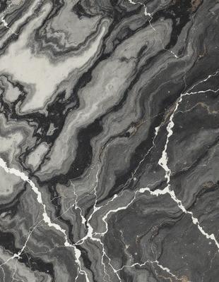 The primary subject of the image is a close-up of a marble surface with a pattern of black and white. The setting is a stone wall, and the visual style appears to be a photo. The dominant colors are black and white, creating a classic and elegant atmosphere.
