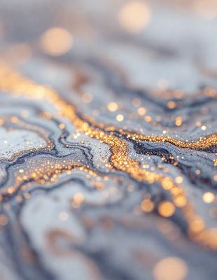The primary subject of the image is a close-up of a marbled surface with a gold-like glow. The setting is a white background, which contrasts with the gold-like glow. The visual style appears to be a combination of a photo and digital art, creating a unique and eye-catching effect. The colors and mood of the image are predominantly gold and warm, giving it a luxurious and elegant appearance.