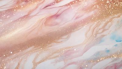 The primary subject of the image is a close-up of a colorful, swirling pattern on a surface. The setting appears to be a white background, which contrasts with the vibrant colors of the pattern. The visual style of the image is a combination of digital art and illustration, creating a unique and eye-catching design. The dominant colors in the image are gold, pink, and blue, giving the pattern a warm and inviting atmosphere.