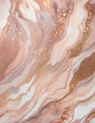 The primary subject of the image is a marbled surface with a gold and pink color scheme. The setting is a rocky, textured background that complements the gold and pink hues. The visual style is a close-up of the marbled surface, showcasing the intricate patterns and textures. The colors and mood of the image are warm and inviting, with the gold and pink tones creating a sense of luxury and elegance.