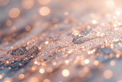The primary subject of the image is a close-up of a shiny, reflective surface, possibly a piece of glass or a mirror. The setting is a room with a light source, creating a warm and inviting atmosphere. The visual style is a combination of a photo and digital art, as the image appears to be a close-up of a reflective surface, but the colors and mood are more reminiscent of a digital art piece. The dominant colors are gold and orange, creating a sense of warmth and sh