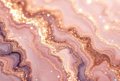 The primary subject of the image is a close-up of a marbled surface with a gold and brown color scheme. The setting is a rocky surface, possibly a marble countertop or a natural geological formation. The visual style is a close-up of the marbled surface, showcasing the intricate patterns and textures. The colors and mood of the image are warm and earthy, with the gold and brown tones evoking a sense of natural beauty and richness.