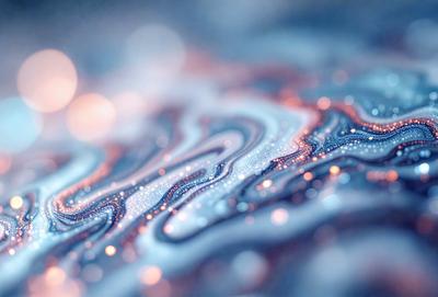 The primary subject of the image is a close-up of a blue and white swirling pattern, which appears to be a water-like surface. The setting is a dark background, which contrasts with the swirling pattern. The visual style is a combination of a photo and digital art, creating a unique and intriguing image. The dominant colors are blue and white, with the swirling pattern adding a sense of depth and movement to the scene. The overall atmosphere is one of beauty and intrigue, as the viewer