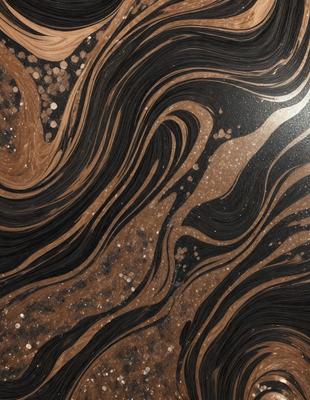 The primary subject of the image is a brown and black marbled pattern, which appears to be a wood grain texture. The setting is a dark background, which contrasts with the marbled pattern. The visual style is a close-up of the marbled pattern, showcasing its intricate details. The colors and mood of the image are dark and moody, with the marbled pattern providing a sense of depth and complexity.