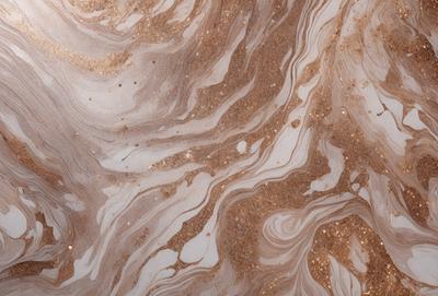The primary subject of the image is a marbled surface with a gold and brown color scheme. The setting is a close-up of the marbled surface, showcasing its intricate patterns and textures. The visual style is a combination of a photo and digital art, as the marbled surface appears to be a blend of natural and artificial elements. The colors and mood of the image are warm and inviting, with the gold and brown tones creating a sense of luxury and sophistication.