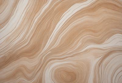 The primary subject of the image is a wooden wall with a unique and intricate pattern. The setting is a room with a wooden floor, and the visual style appears to be a combination of a photo and a digital art or illustration. The dominant colors are brown and beige, creating a warm and natural atmosphere.