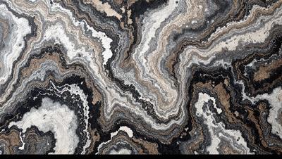 The primary subject of the image is a close-up of a marble stone with a unique pattern. The setting is a rocky surface, and the visual style appears to be a photo of the stone. The colors and mood of the image are predominantly dark, with the marble stone being the main focus.