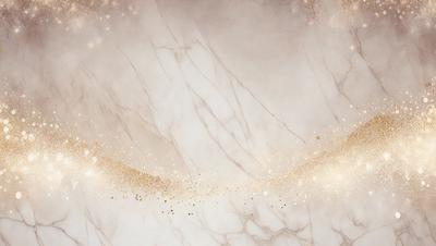 The primary subject of the image is a marble countertop with a gold-colored pattern. The setting is a room with a white marble wall, and the visual style is a combination of a photo and digital art. The colors and mood of the image are warm and elegant, with the gold pattern adding a touch of luxury to the marble countertop.