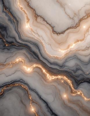 The primary subject of the image is a marble countertop with a patterned design. The setting is a kitchen, and the visual style is a close-up of the marble countertop. The colors and mood of the image are predominantly warm and earthy tones, with the marble countertop being the main focus.