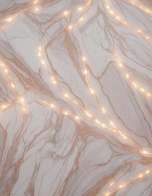 The primary subject of the image is a marble surface with a pattern of light streaks. The setting is a room with a marble floor, and the visual style is a close-up of the marble surface. The colors and mood of the image are predominantly warm and inviting, with the light streaks adding a sense of depth and texture to the marble surface.