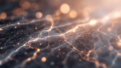 The primary subject of the image is a close-up of a light source, possibly a lightning bolt or a bright light, with a background of a dark, textured surface. The visual style appears to be a combination of a photo and digital art, as the light source is captured in a detailed manner while the background has a textured, patterned appearance. The colors and mood of the image are predominantly dark and moody, with the light source being the main focal point and creating a dramatic atmosphere.