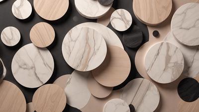 The primary subject of the image is a collection of circles, each with a different color and texture. The circles are arranged in a visually appealing manner, creating a sense of harmony and balance. The setting is a black background, which contrasts with the vibrant colors of the circles. The visual style is a combination of digital art and illustration, with the circles appearing as if they are made of marble or other natural materials. The colors and mood of the image are lively and energetic, with the various