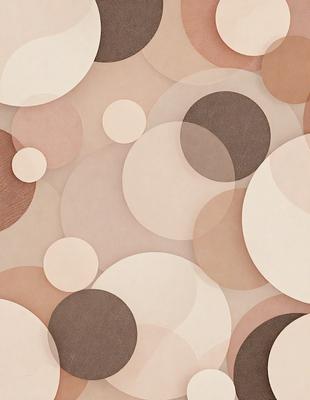 The primary subject of the image is a pattern of circles, which are arranged in a visually appealing manner. The setting is a brown surface, possibly a wall or a piece of fabric. The visual style of the image is a combination of digital art and illustration, creating a unique and eye-catching design. The dominant colors in the image are brown and white, giving it a warm and earthy tone.
