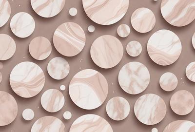 The primary subject of the image is a collection of circles, which are arranged in a pattern on a surface. The circles are of various sizes and are placed closely together, creating a visually interesting and intricate pattern. The setting appears to be a white background, which contrasts with the circles, making them stand out. The visual style of the image is a combination of photo and digital art, as it showcases a realistic pattern of circles while also having a digital art-like quality to it. The colors and mood of the image