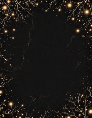 The primary subject of the image is a black background with a few gold stars scattered across it. The setting is a night sky, and the visual style appears to be a digital art or illustration. The colors and mood of the image are predominantly dark and mysterious, with the gold stars adding a touch of warmth and brightness.