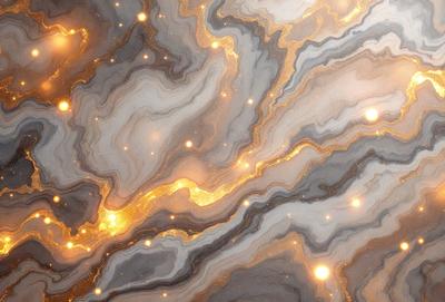 The primary subject of the image is a close-up of a marble surface with a pattern of gold and orange hues. The setting is a natural environment, possibly a rock formation or a stone wall. The visual style is a combination of a photo and digital art, creating a unique and intricate pattern. The colors and mood of the image are warm and inviting, with the gold and orange hues evoking a sense of luxury and elegance.