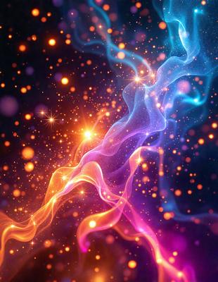 The primary subject of the image is a colorful, swirling, and vibrant display of light, which appears to be a digital art or illustration. The setting is a dark background, which contrasts with the bright and colorful light. The visual style is artistic and creative, with the light creating a dynamic and captivating scene. The colors and mood of the image are predominantly bright and lively, with the light creating a sense of energy and movement.