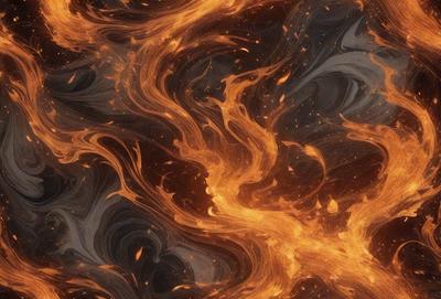 The primary subject of the image is a fire, with flames and orange hues dominating the scene. The setting is a black background, which contrasts with the fire's vibrant colors. The visual style appears to be a digital art or illustration, as the fire's movement and the overall composition suggest a creative and artistic approach. The colors and mood of the image are intense and dramatic, with the fire's warmth and energy creating a captivating and dynamic scene.