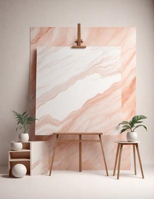 The primary subject of the image is a painting of a marble wall, which is displayed on a wooden easel. The painting is set against a backdrop of a marble wall, creating a realistic and visually appealing scene. The visual style of the image is a painting, showcasing the artist's skill in capturing the intricate details of the marble wall. The colors and mood of the image are predominantly neutral, with the marble wall serving as the main focus and providing a sense of eleg