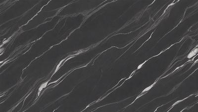 The primary subject of the image is a marble countertop with a black and white pattern. The setting is a kitchen, and the visual style is a close-up of the marble countertop. The colors and mood of the image are predominantly black and white, giving it a classic and elegant appearance.