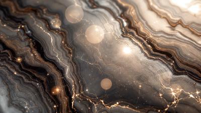 The primary subject of the image is a close-up of a marble surface with a pattern of light and dark streaks. The setting is a dark room, and the visual style appears to be a combination of a photo and digital art. The colors in the image are predominantly dark, with the light streaks adding a touch of brightness. The overall atmosphere of the image is moody and dramatic.