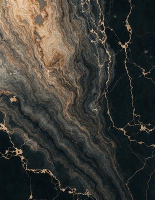 The primary subject of the image is a close-up of a marble surface with a patterned texture. The setting is a black background, which contrasts with the marble. The visual style is a combination of a photo and digital art, as the marble appears to be a digital creation. The colors and mood of the image are dark and dramatic, with the marble's patterned texture adding depth and interest to the overall composition.