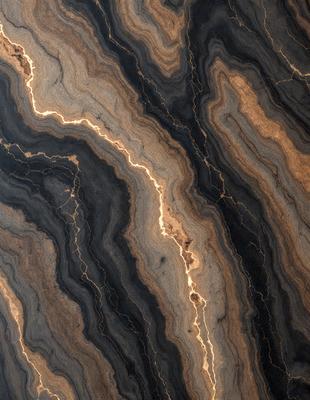 The primary subject of the image is a close-up of a marble countertop with a pattern of light and dark streaks. The setting is a kitchen or bathroom counter, and the visual style is a photo. The colors and mood of the image are predominantly dark, with the light streaks adding a touch of contrast and interest to the surface.