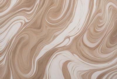 The primary subject of the image is a wooden surface with a unique and intricate pattern. The setting is a room with a wooden floor, and the visual style appears to be a combination of a photo and a digital art or illustration. The colors and mood of the image are predominantly brown and cream, giving it a warm and natural atmosphere.