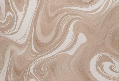 The primary subject of the image is a wooden surface with a unique and intricate pattern. The setting is a room with a wooden floor, and the visual style appears to be a combination of a photo and a digital art or illustration. The colors and mood of the image are predominantly brown and cream, giving it a warm and natural atmosphere.