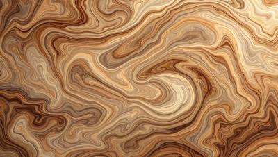 The image features a wooden surface with a unique and intricate pattern. The primary subject is the wooden surface, which appears to be a piece of wood with a swirling, wavy pattern. The setting is a close-up view of the wooden surface, showcasing the intricate details of the pattern. The visual style is a close-up of the wooden surface, emphasizing the texture and pattern. The colors and mood of the image are warm and natural, with the wooden surface being the main focus of the image.